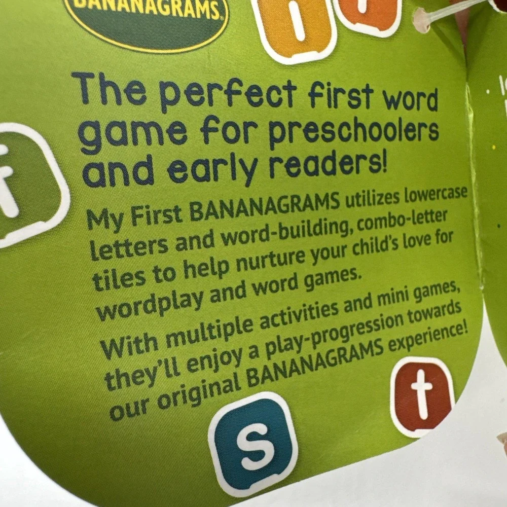 My First Bananagrams Word Tile Game Young Reading Skills Letters Educational New